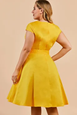 Mais tamanho amarelo vintage 1950s vestido