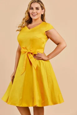 Mais tamanho amarelo vintage 1950s vestido