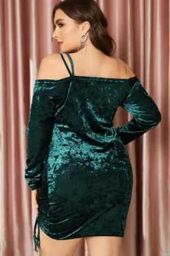 Mais Tamanho Borgonho Vestido de Veludo