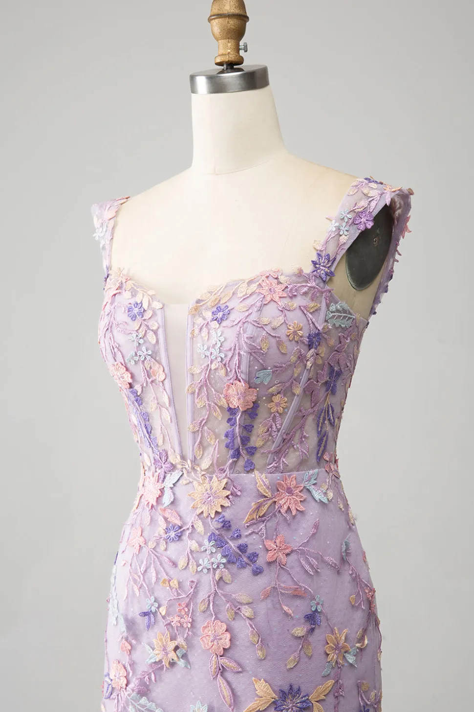 Malva Fora do Ombro Sereia Bordado Longo Vestido de Baile Fenda