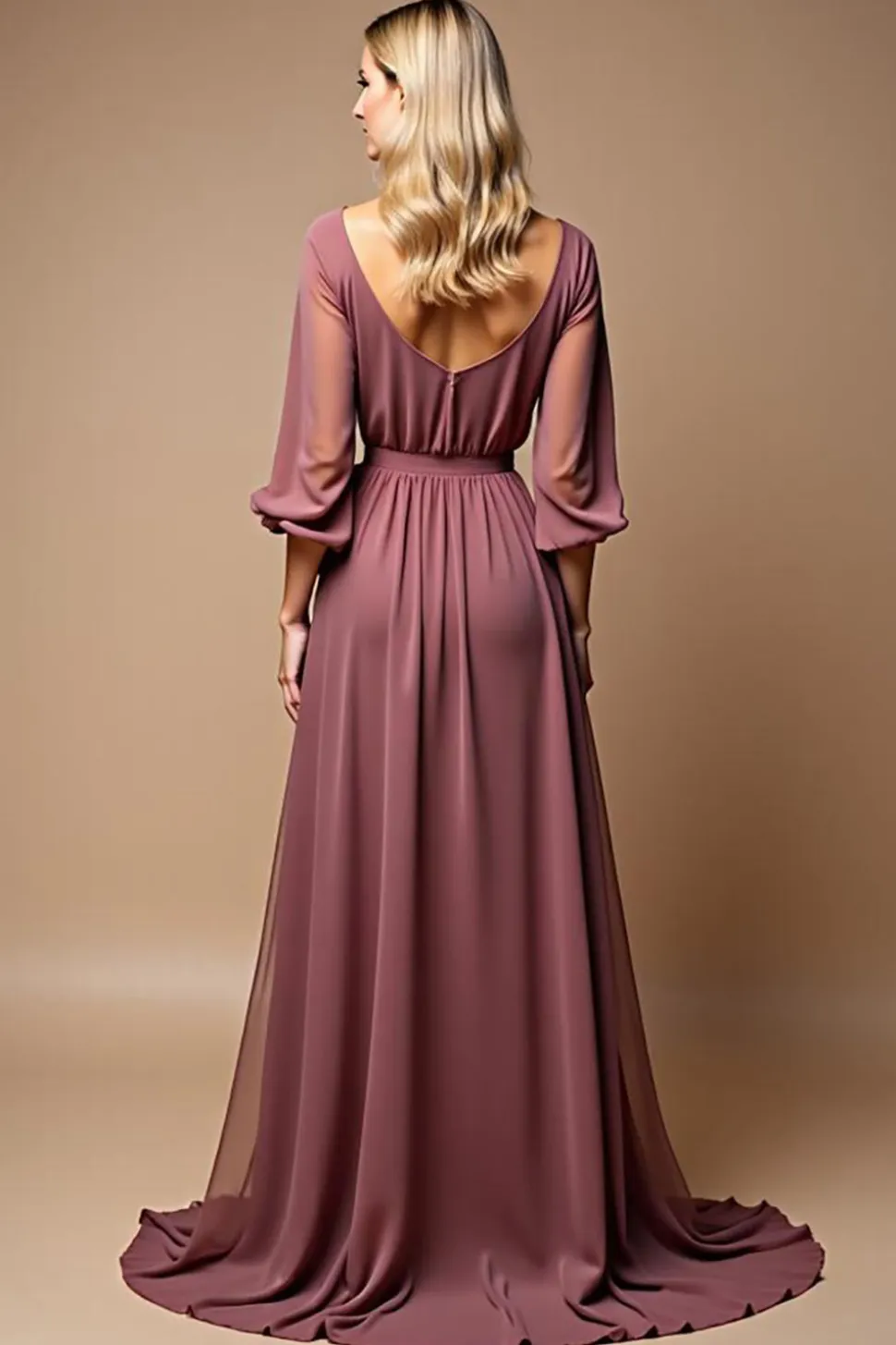 Malva Vintage Linha-A Decote em V Chiffon Longo Vestido Mae Noiva