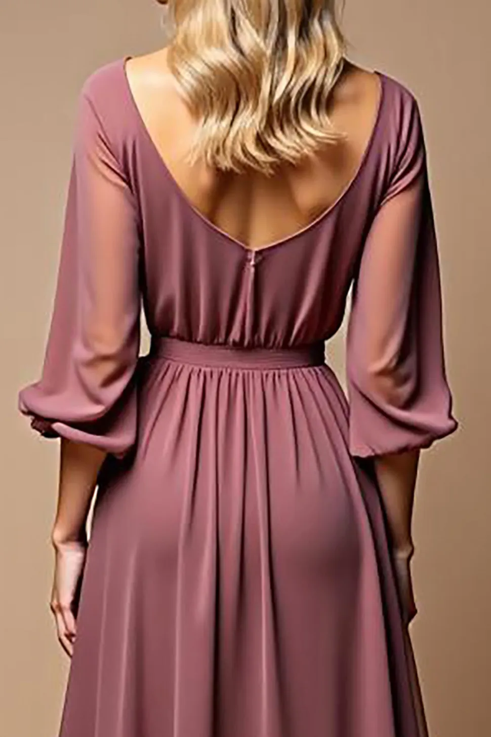 Malva Vintage Linha-A Decote em V Chiffon Longo Vestido Mae Noiva