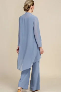 Mangas Compridas Azul Cinza 3 Peça Pant Suits
