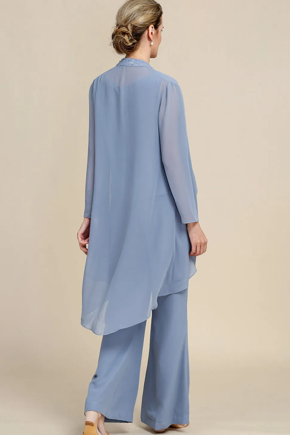 Mangas Compridas Azul Cinza 3 Peça Pant Suits