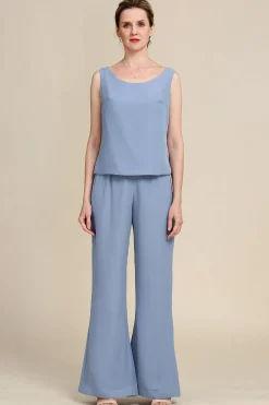 Mangas Compridas Azul Cinza 3 Peça Pant Suits