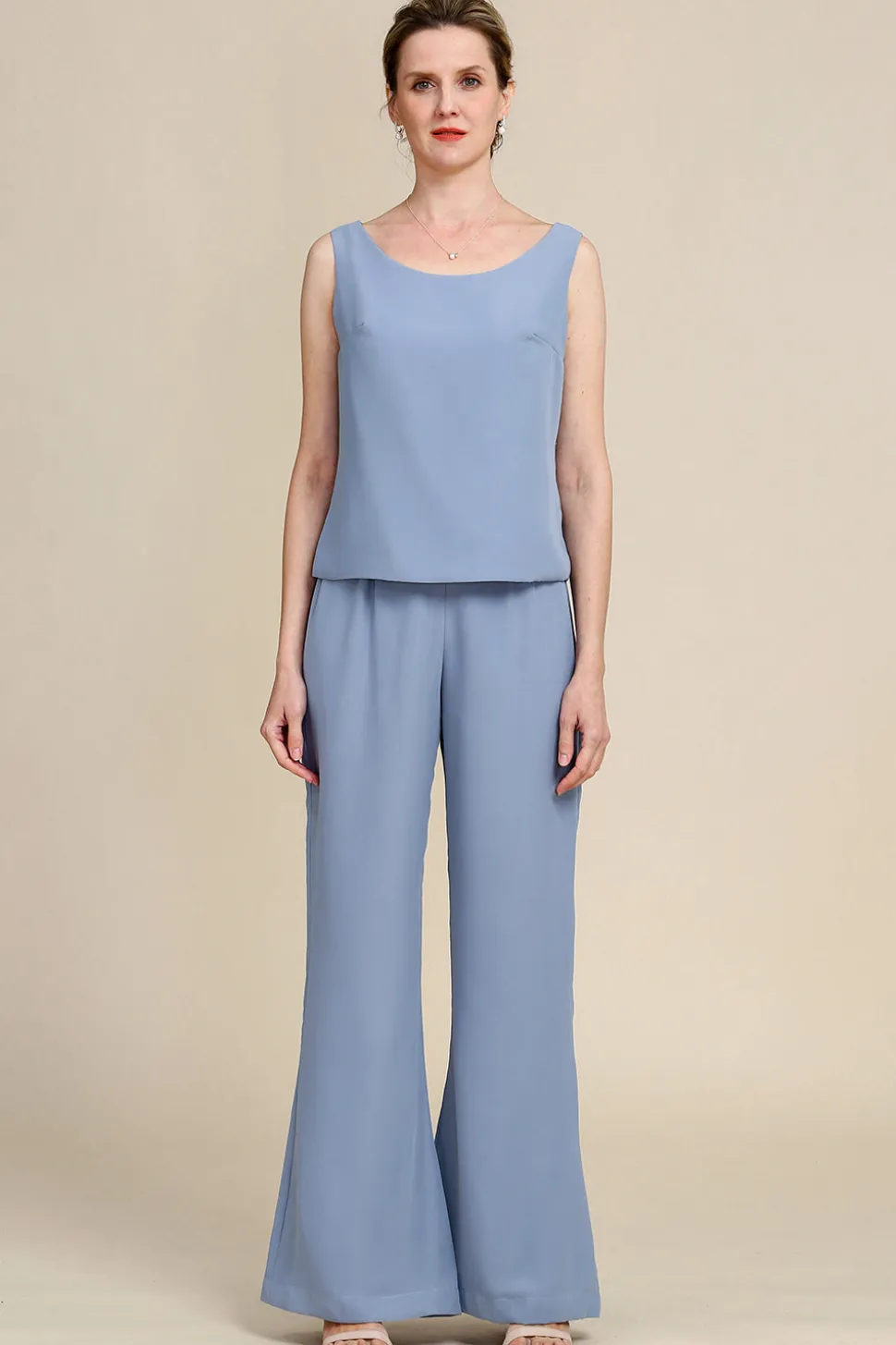 Mangas Compridas Azul Cinza 3 Peça Pant Suits