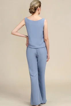 Mangas Compridas Azul Cinza 3 Peça Pant Suits
