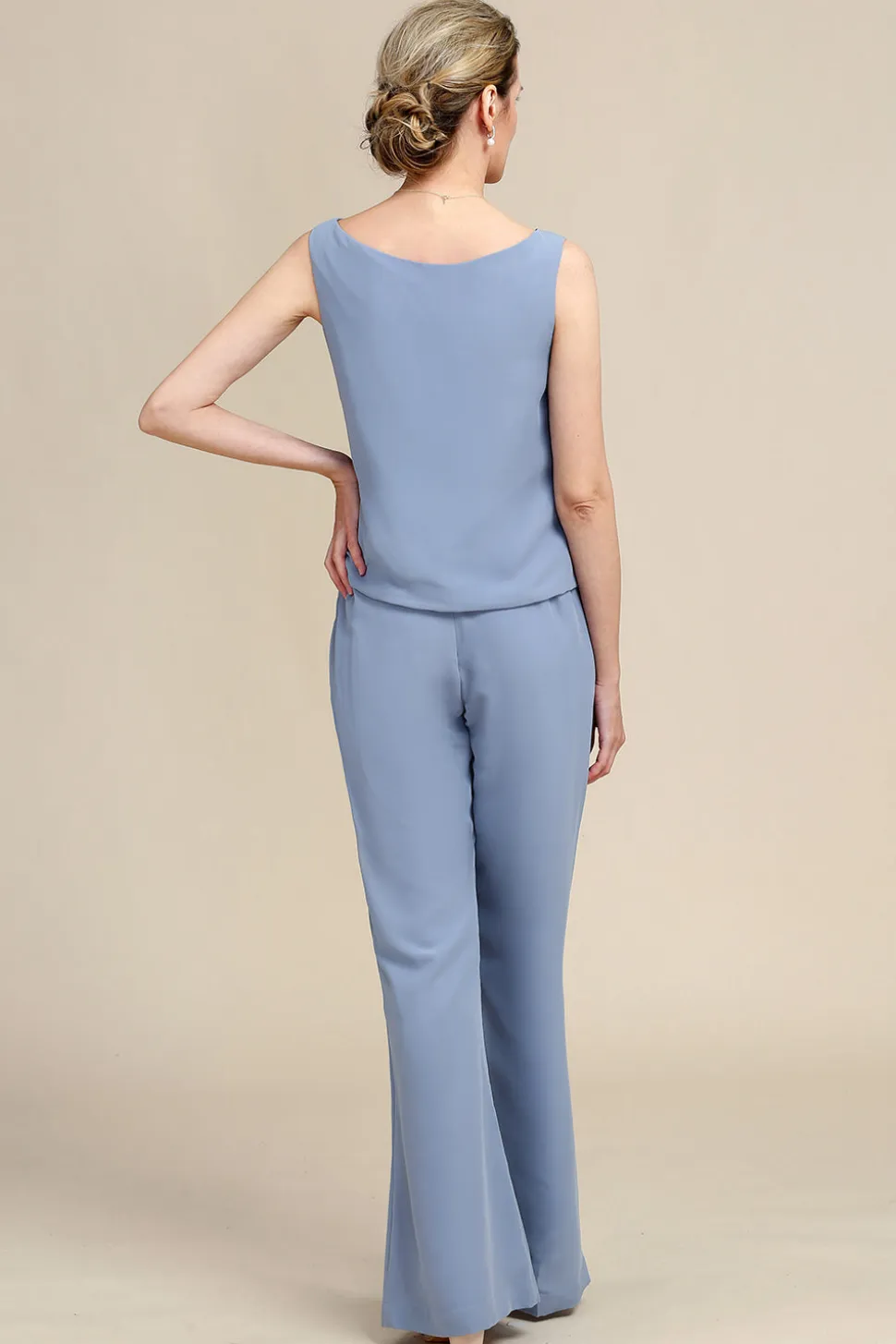 Mangas Compridas Azul Cinza 3 Peça Pant Suits