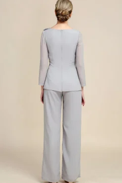 Mangas Compridas Cinza 2 Peças Pant Suits