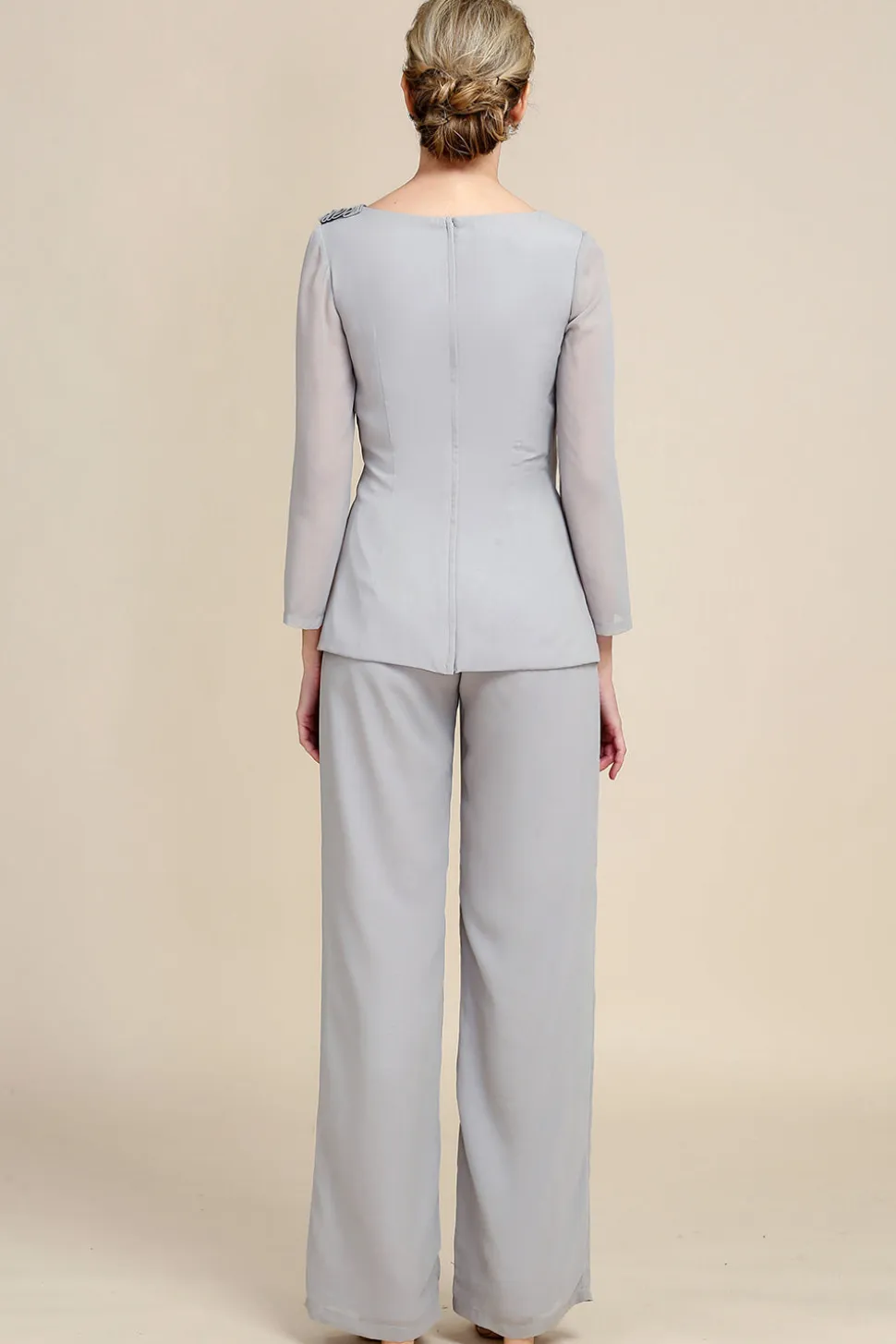 Mangas Compridas Cinza 2 Peças Pant Suits
