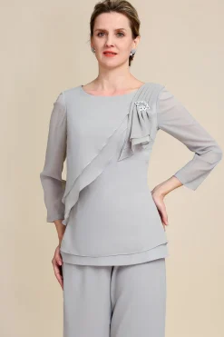 Mangas Compridas Cinza 2 Peças Pant Suits