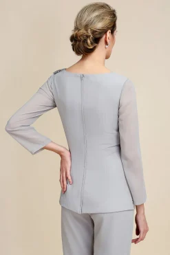 Mangas Compridas Cinza 2 Peças Pant Suits