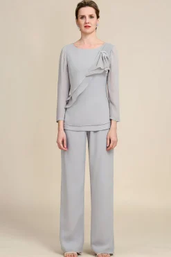 Mangas Compridas Cinza 2 Peças Pant Suits