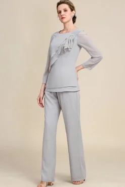 Mangas Compridas Cinza 2 Peças Pant Suits