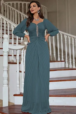 Mangas compridas plissado mãe do vestido de noiva com missangas