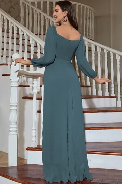 Mangas compridas plissado mãe do vestido de noiva com missangas