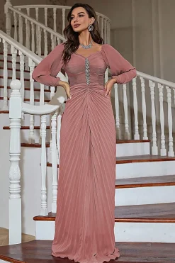 Mangas compridas plissado mãe do vestido de noiva com missangas
