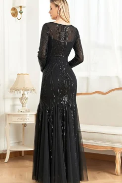 Mangas compridas Sereia Sequins Vestido Formal