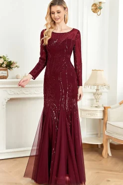 Mangas compridas Sereia Sequins Vestido Formal
