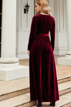 Mangas compridas Uma linha Velvet Holiday Party Dress