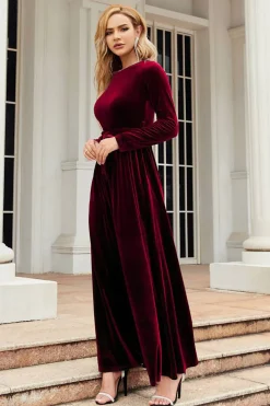 Mangas compridas Uma linha Velvet Holiday Party Dress