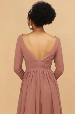 Mangas Compridas Vestido de Dama de Honra Rosa