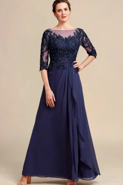 Mangas Compridas Vestido de Mãe de Noiva Com Apliques