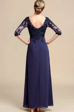 Mangas Compridas Vestido de Mãe de Noiva Com Apliques
