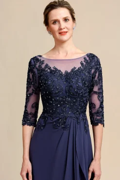 Mangas Compridas Vestido de Mãe de Noiva Com Apliques