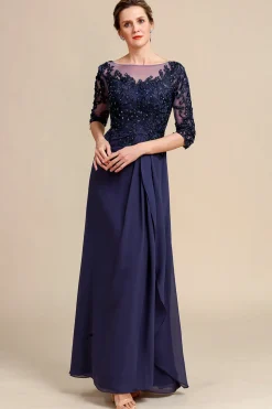 Mangas Compridas Vestido de Mãe de Noiva Com Apliques