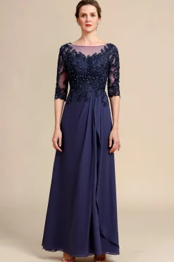 Mangas Compridas Vestido de Mãe de Noiva Com Apliques
