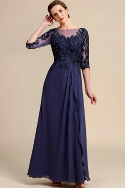 Mangas Compridas Vestido de Mãe de Noiva Com Apliques