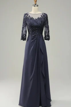 Mangas Compridas Vestido de Mãe de Noiva Com Apliques