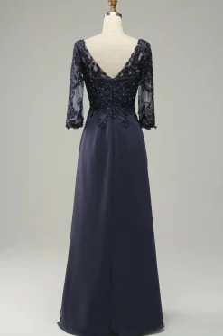 Mangas Compridas Vestido de Mãe de Noiva Com Apliques