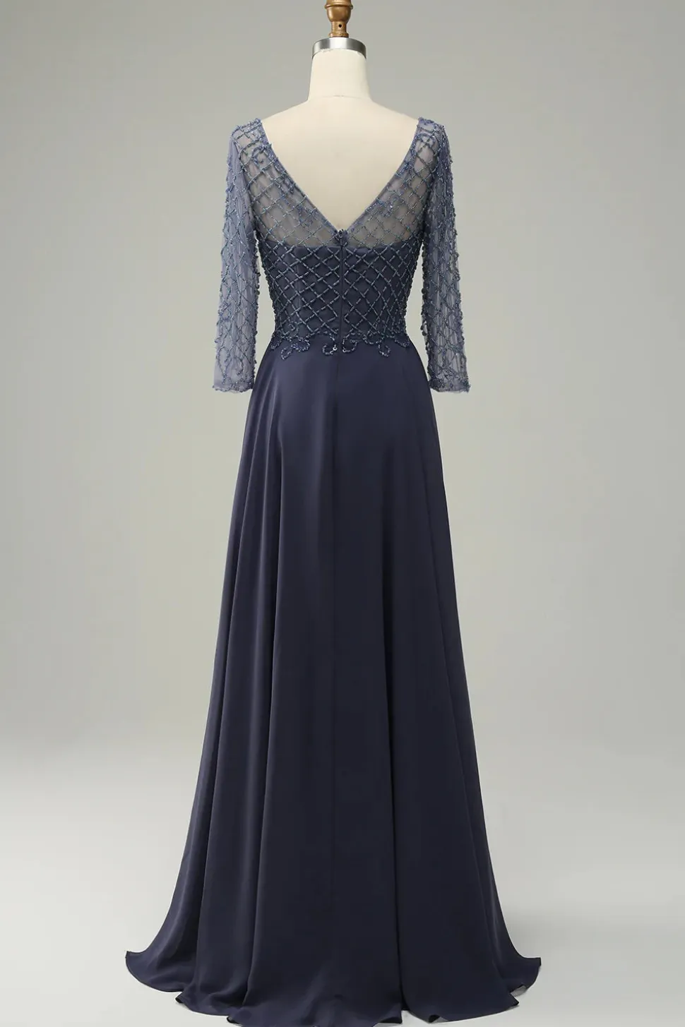 Mangas Compridas Vestido de Mãe do Noiva Cinza Azul