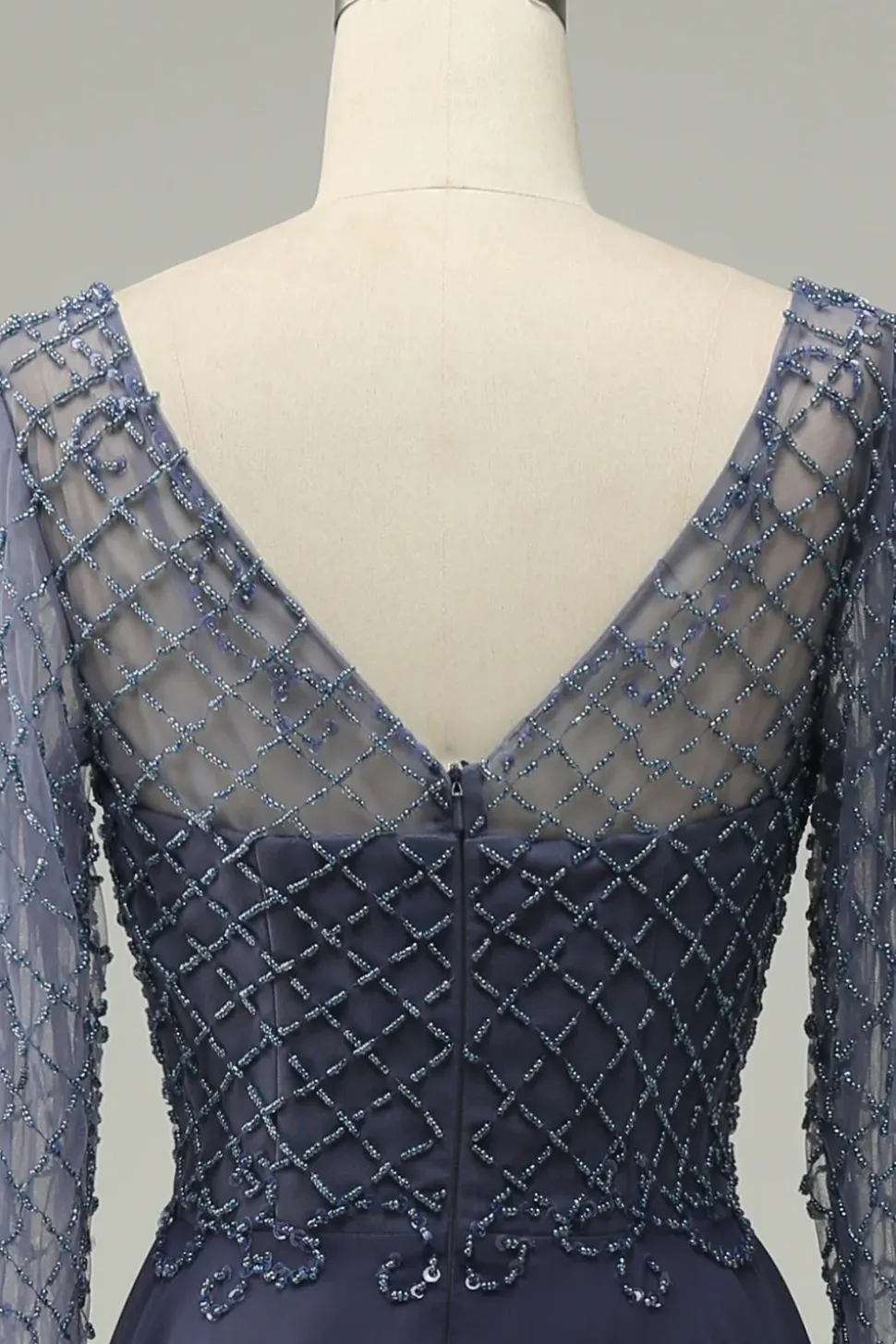 Mangas Compridas Vestido de Mãe do Noiva Cinza Azul