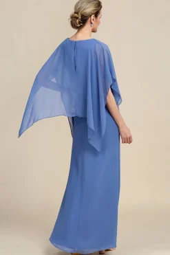 Mangas de Batwing Azul Vestido Mãe de Noiva