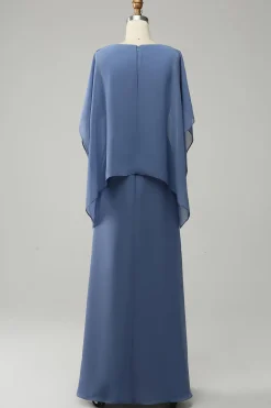 Mangas de Batwing Azul Vestido Mãe de Noiva