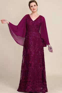 Mangas de Batwing Borgonha Vestido Mãe de Noiva