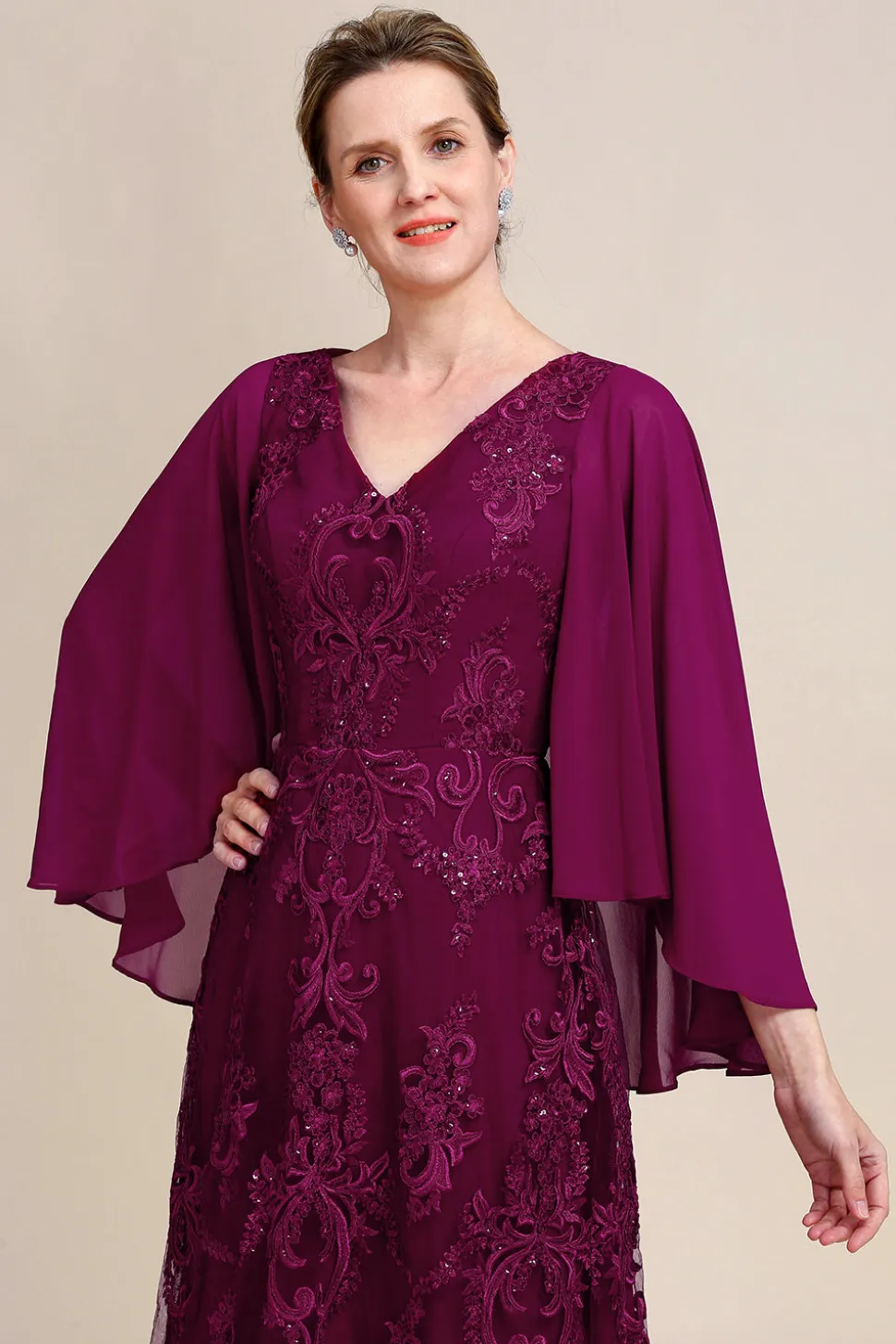 Mangas de Batwing Borgonha Vestido Mãe de Noiva