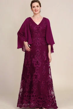 Mangas de Batwing Borgonha Vestido Mãe de Noiva
