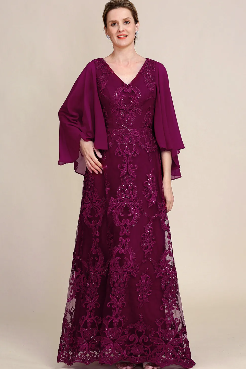 Mangas de Batwing Borgonha Vestido Mãe de Noiva