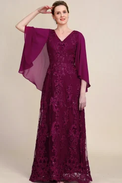 Mangas de Batwing Borgonha Vestido Mãe de Noiva