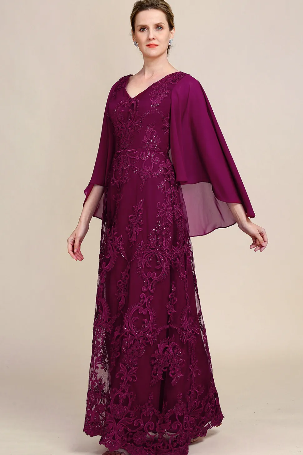 Mangas de Batwing Borgonha Vestido Mãe de Noiva