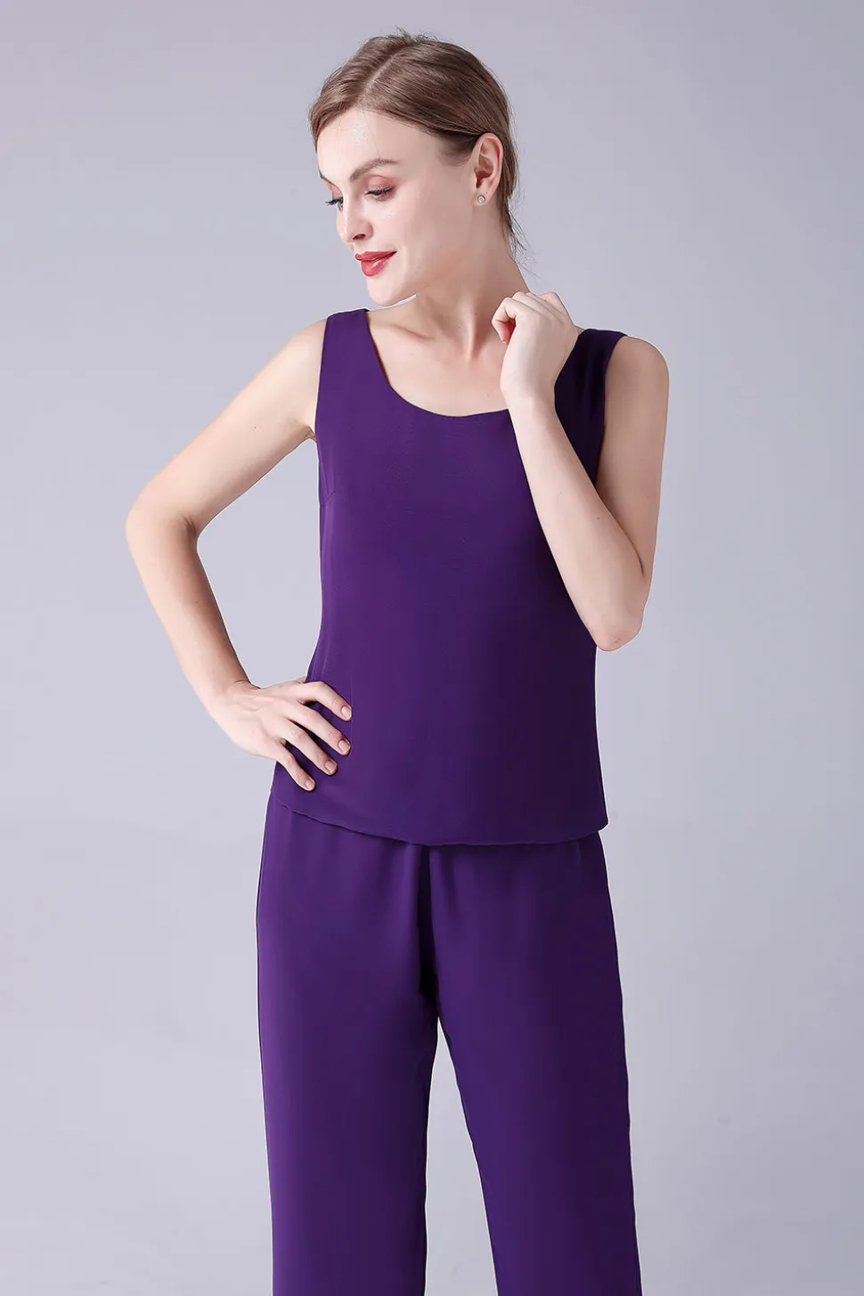 Mangas Longas Roxas 3 Peças Mãe da Noiva Pant Suits