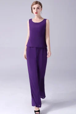 Mangas Longas Roxas 3 Peças Mãe da Noiva Pant Suits
