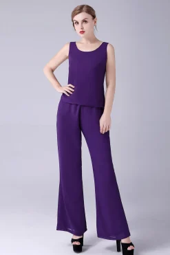 Mangas Longas Roxas 3 Peças Mãe da Noiva Pant Suits