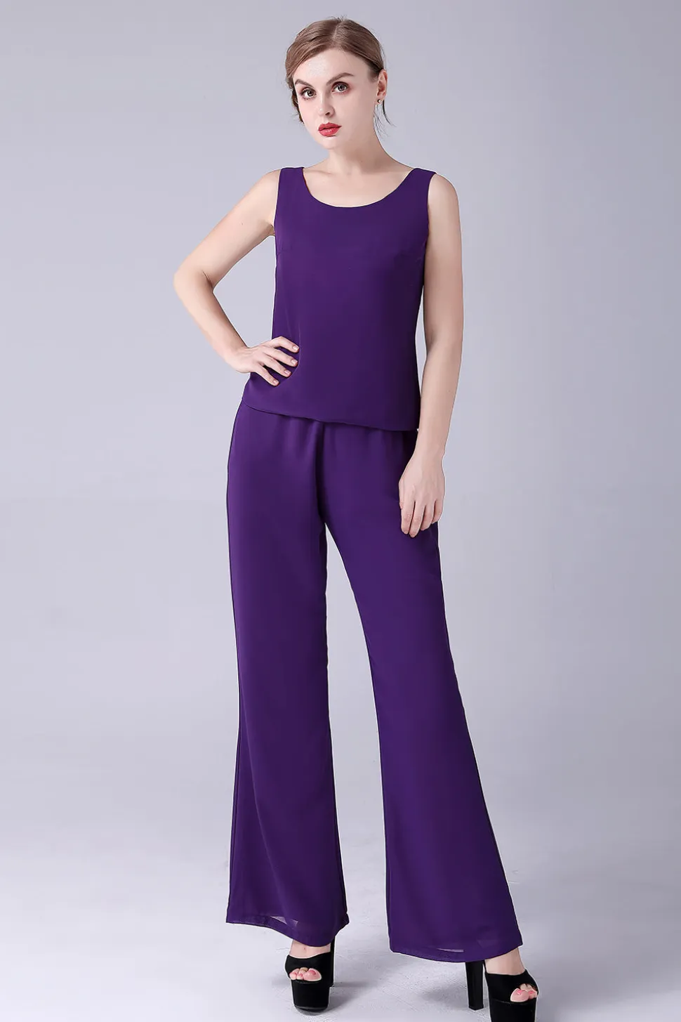 Mangas Longas Roxas 3 Peças Mãe da Noiva Pant Suits