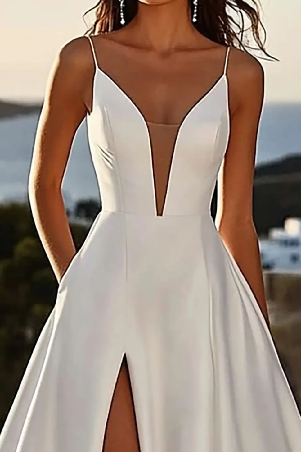Marfim Alças Finas De Baile/Princesa Longos Vestidos de Noiva com Fenda