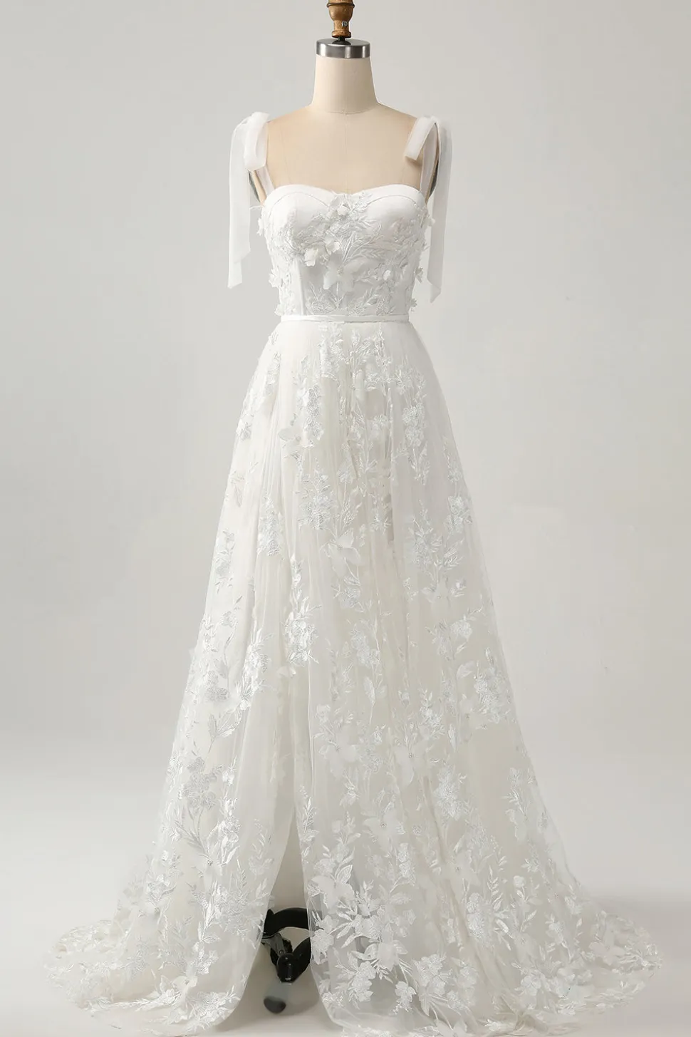 Marfim A-Line Espaghetti Correias Vestido de Noiva com Apliques